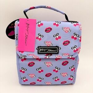 Betsey Johnson Insulated Lunch Tote Purple Cherry Lips Tattoo Heart